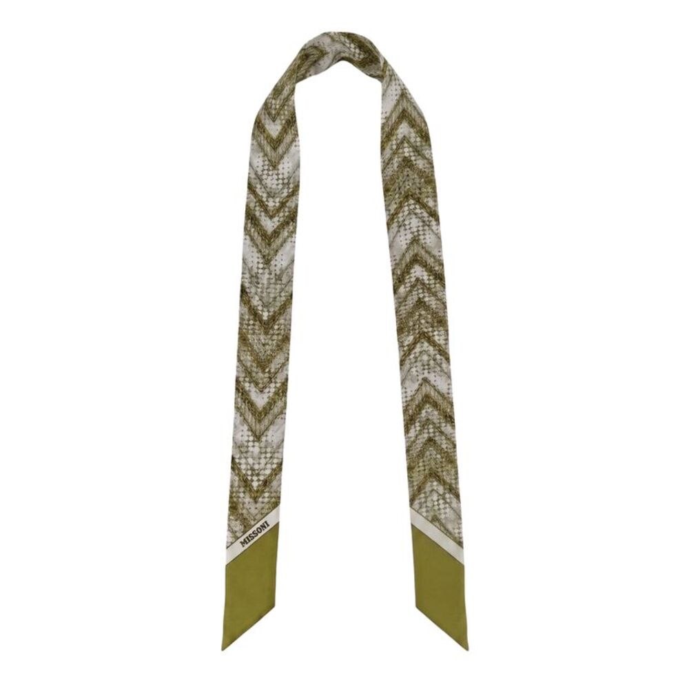 Missoni Shimmer Green Silk Chevron Ribbon Scarf